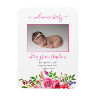 Geboortedatum: Boho Pink Floral Baby Girl Magneet