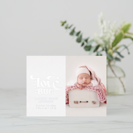 Geboortedatum: Briefkaart Liefde Folie (Staand Voorkant)