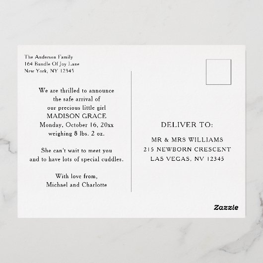 Geboortedatum: Briefkaart Liefde Folie (Achterkant)