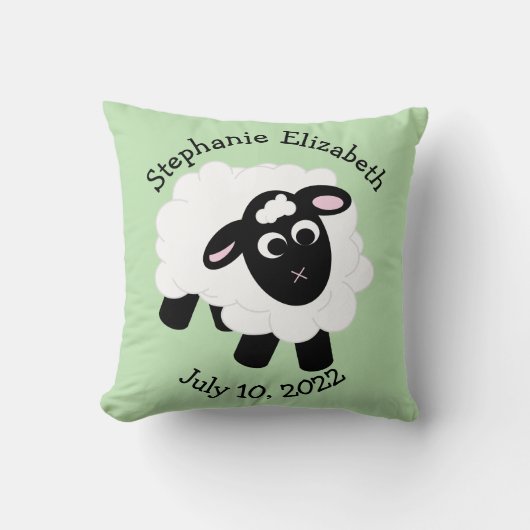 Geboortedatum Cartoon schapen Sierkussen (Voorkant)