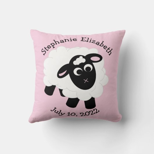 Geboortedatum Cartoon schapen Sierkussen (Achterkant)