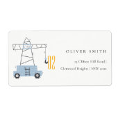 Geboortedatum: Cute Construction Crane Vehicle Etiket (Voorkant)