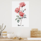 Geboortedatum Datum Bloem Roos (juni) Poster (Keuken)