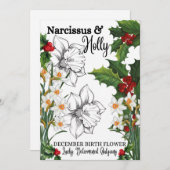 Geboortedatum, december, Narcissus, Holly, Birthda Feestdagenkaart (Voorkant / Achterkant)