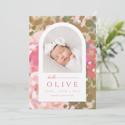 Geboortedatum: Floral Arch Baby Girl Kaart (Staand voorkant)