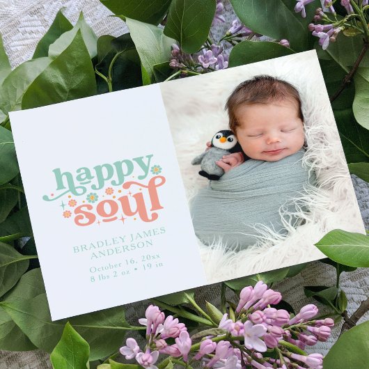 Geboortedatum Foto Briefkaart | Happy Soul