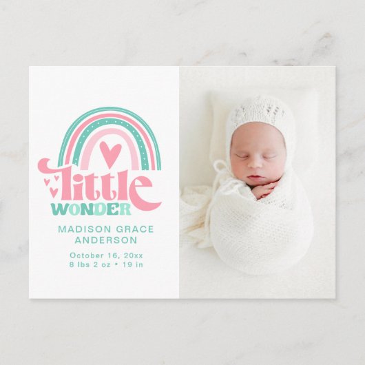 Geboortedatum Foto Briefkaart | Little Wonder (Voorkant)