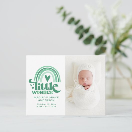 Geboortedatum Foto Briefkaart | Little Wonder (Staand voorkant)
