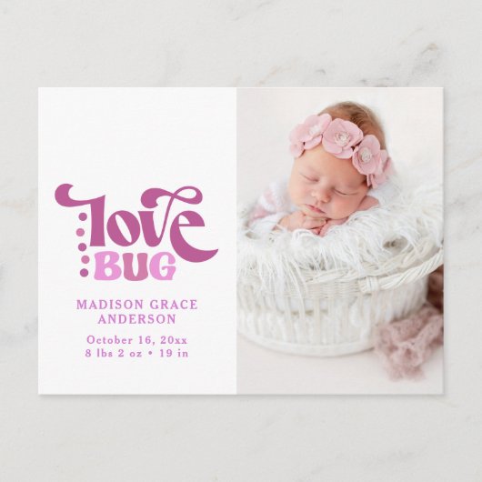 Geboortedatum Foto Briefkaart | Love Bug (Voorkant)