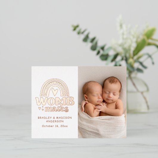 Geboortedatum Foto Briefkaart Womb Mates Folie (Staand Voorkant)