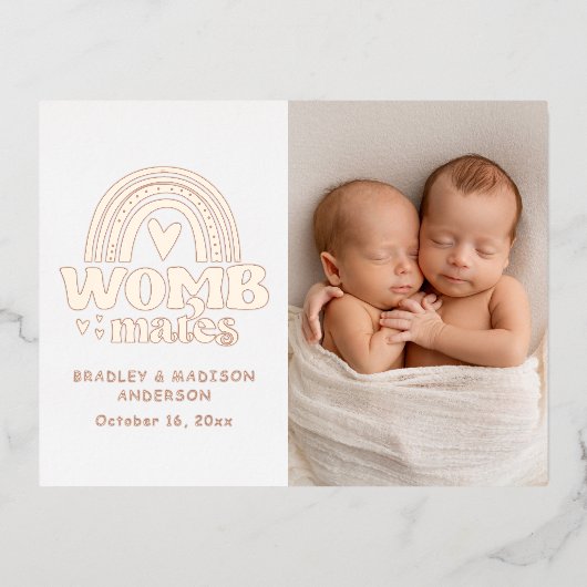 Geboortedatum Foto Briefkaart Womb Mates Folie (Voorkant)