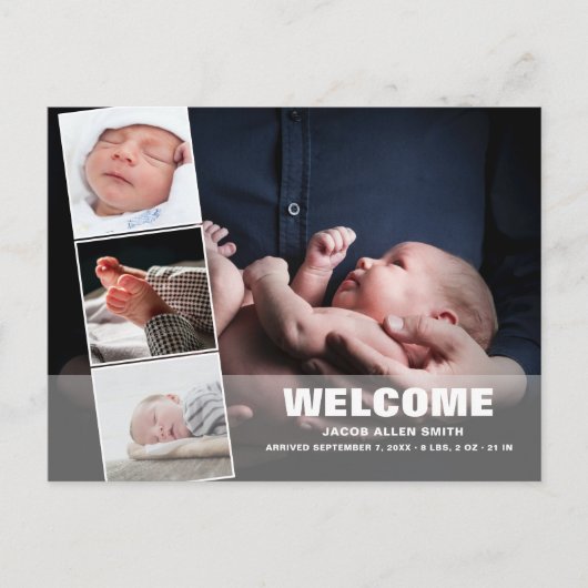 Geboortedatum Foto Collage|Vier Foto's Postc Briefkaart (Voorkant)