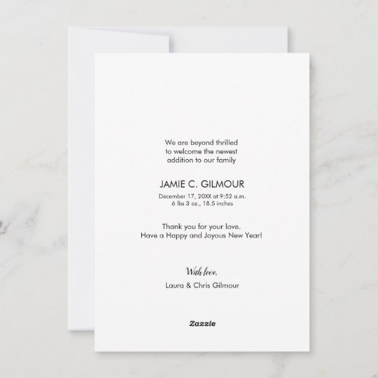 Geboortedatum Foto Happy Nieuwjaar bekendmaking Ba Feestdagenkaart (Achterkant)