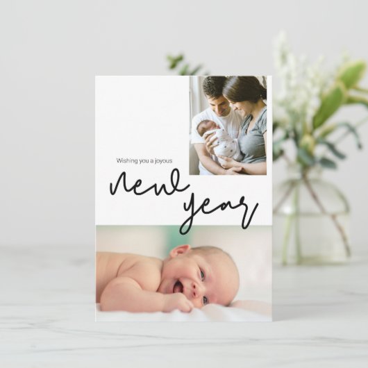 Geboortedatum Foto Happy Nieuwjaar bekendmaking Ba Feestdagenkaart (Staand voorkant)