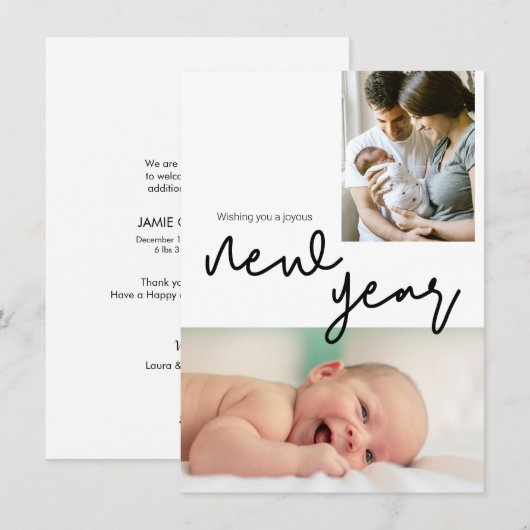 Geboortedatum Foto Happy Nieuwjaar bekendmaking Ba Feestdagenkaart (Voorkant / Achterkant)