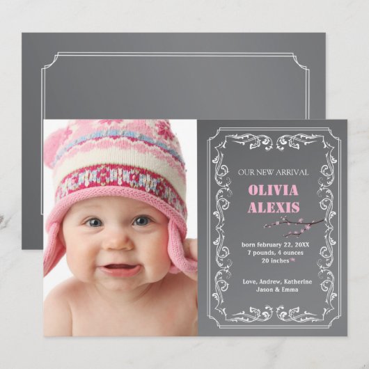 Geboortedatum: Foto van Chalkboard Aankondiging (Voorkant / Achterkant)