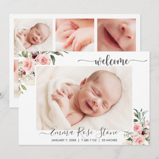 Geboortedatum: Fotokaart Rozen Aankondiging (Voorkant / Achterkant)