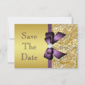 Geboortedatum: Gold Faux Sequin Paarse Bow Save The Date (Voorkant)