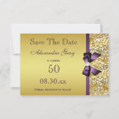 Geboortedatum: Gold Faux Sequin Paarse Bow Save The Date (Achterkant)