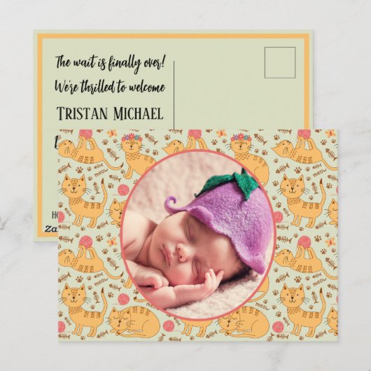 Geboortedatum: Happy Cats die slapen Briefkaart (Voorkant / Achterkant)