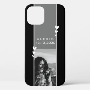 Geboortedatum Herinnering Fotosjabloon Zwart Wit Case-Mate iPhone Case