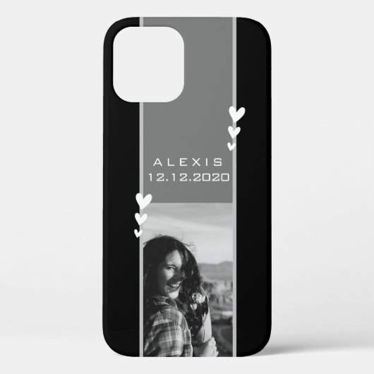 Geboortedatum Herinnering Fotosjabloon Zwart Wit Case-Mate iPhone Case (Achterkant)