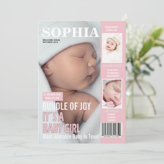 Geboortedatum Hoesje 3 Foto's Aankondiging (Staand voorkant)