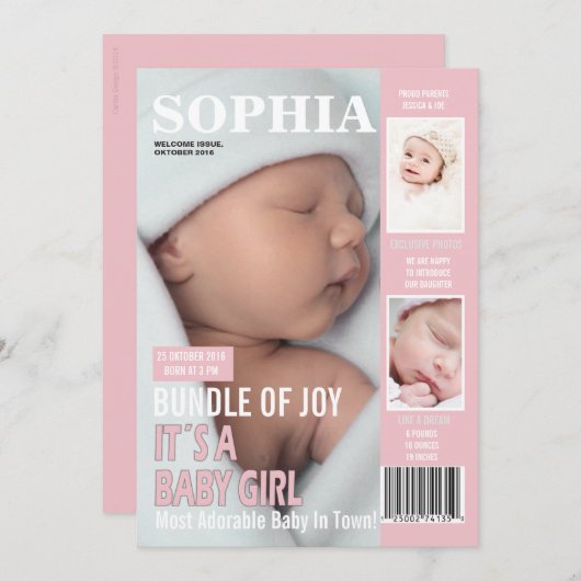 Geboortedatum Hoesje 3 Foto's Aankondiging (Voorkant / Achterkant)