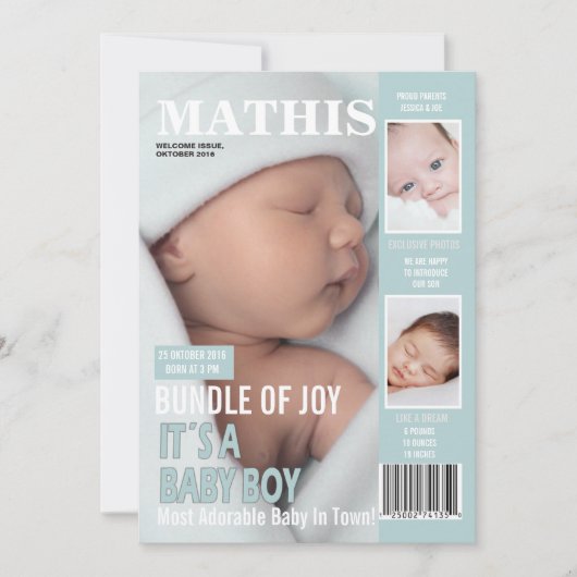 Geboortedatum Hoesje 3 Foto's Aankondiging (Voorkant)