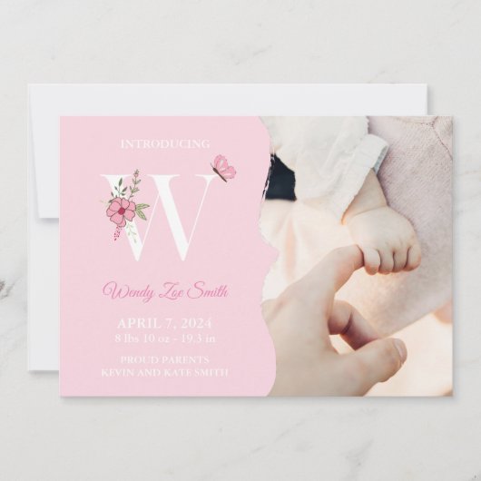 Geboortedatum Initiaal Girl W Kaart (Voorkant)