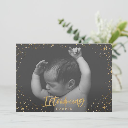 Geboortedatum: introductie goudscripsterren aankondiging (Staand voorkant)