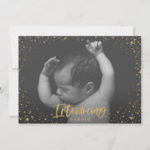 Geboortedatum: introductie goudscripsterren feestdagenkaart (Voorkant)