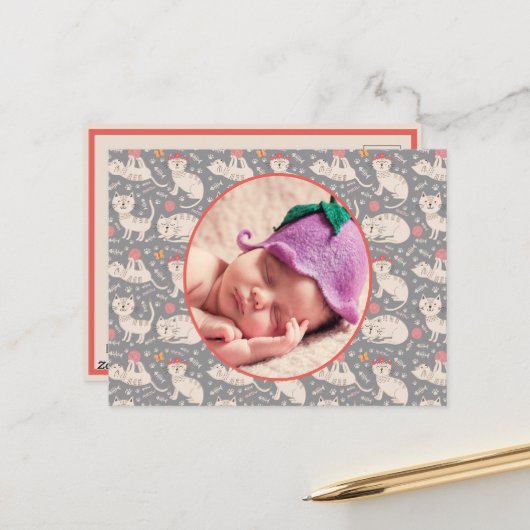 Geboortedatum: Kutkatten die watervallen spelen Ya Briefkaart (Voorkant / Achterkant in situ)