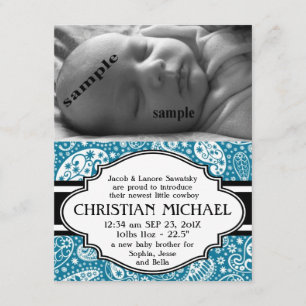 Geboortedatum: Land Paisley New Baby Boy Aankondiging