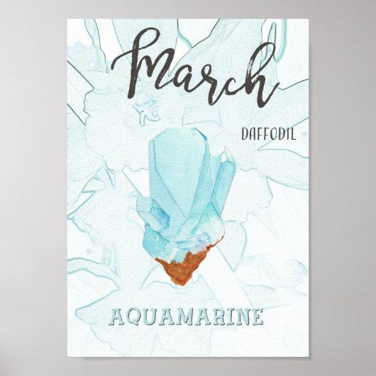 Geboortedatum maart: Aquamarine Birthstone en Bloe Poster (Voorkant)