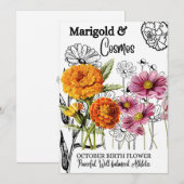 Geboortedatum, oktober, Marigold, Cosmos, Birthday Feestdagenkaart (Voorkant / Achterkant)