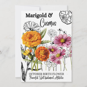 Geboortedatum, oktober, Marigold, Cosmos, Birthday Feestdagenkaart