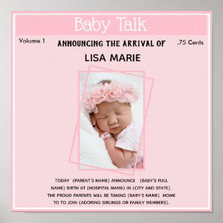 Geboortedatum Poster Baby Girl