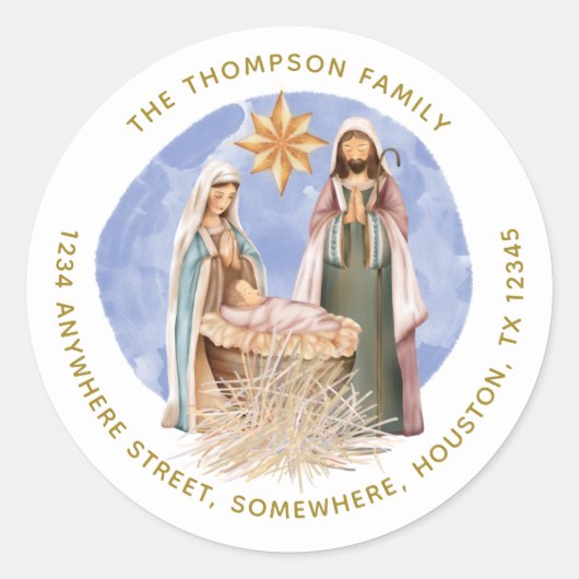 Geboortedatum Retournaam Adres Gold Text White Ronde Sticker (Voorkant)