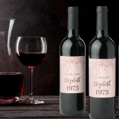 Geboortedatum roos goudglitterdruppels wijn etiket