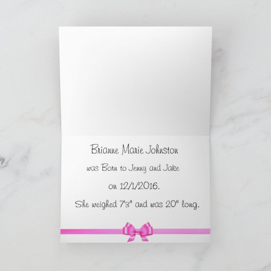 Geboortedatum: roze Bow Aankondiging (Binnen)
