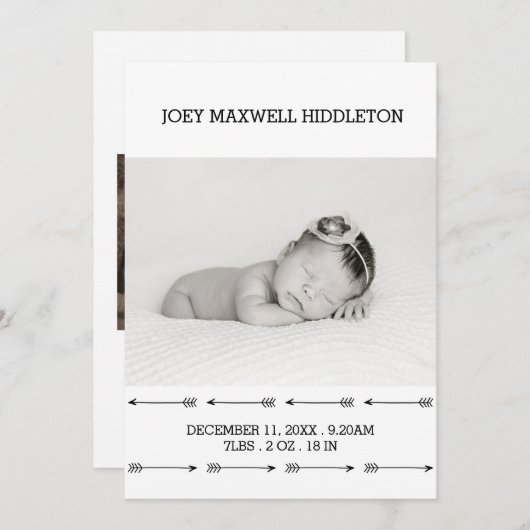 Geboortedatum: twee foto's eenvoudige pijlen aankondiging (Voorkant / Achterkant)