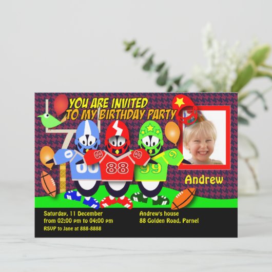 Geboortedatum: uitnodiging 028B: Amerikaans Footba (Staand voorkant)