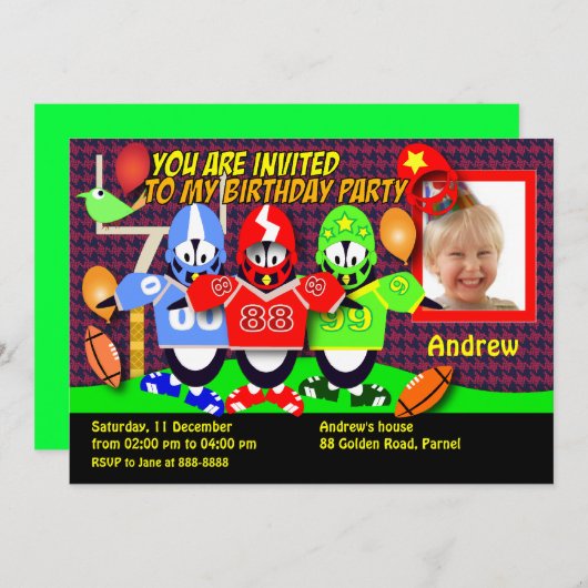 Geboortedatum: uitnodiging 028B: Amerikaans Footba (Voorkant / Achterkant)