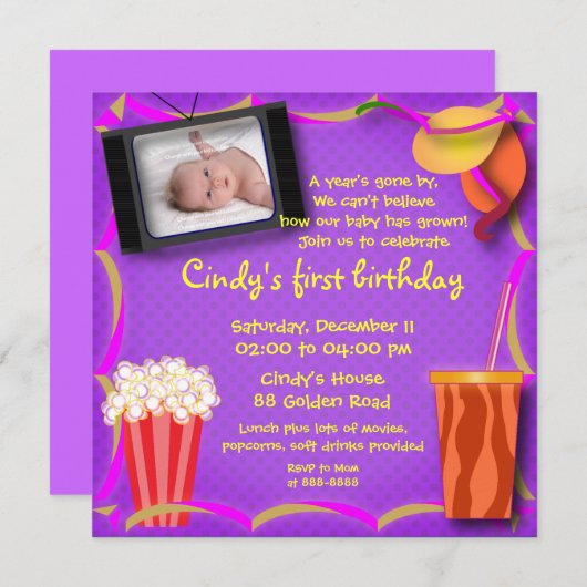 Geboortedatum: uitnodiging 038: Films en popcorns (Voorkant / Achterkant)