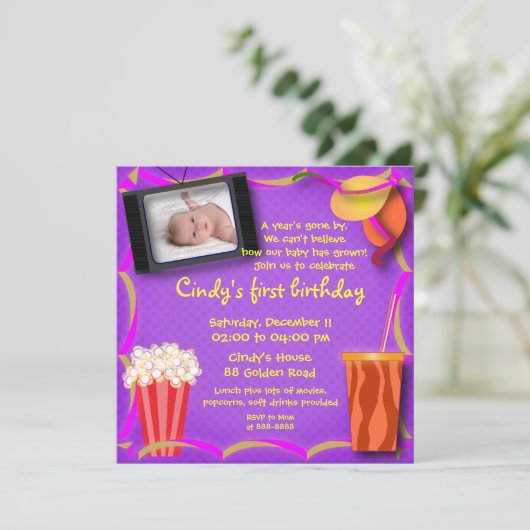 Geboortedatum: uitnodiging 038: Films en popcorns (Staand voorkant)