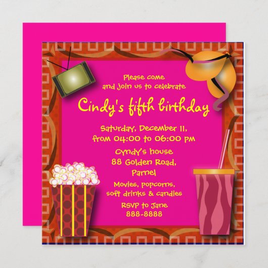 Geboortedatum: uitnodiging 038: Popcorn en zachte (Voorkant / Achterkant)