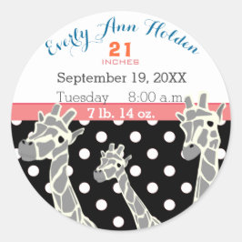 Geboortegegevens van Giraffe-familie Babymeisje Ronde Sticker
