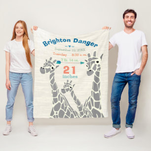 Geboortegegevens van giraffenfamilie babyjongen fleece deken