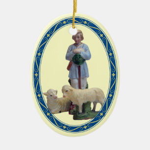Geboorteherder met schapen keramisch ornament
